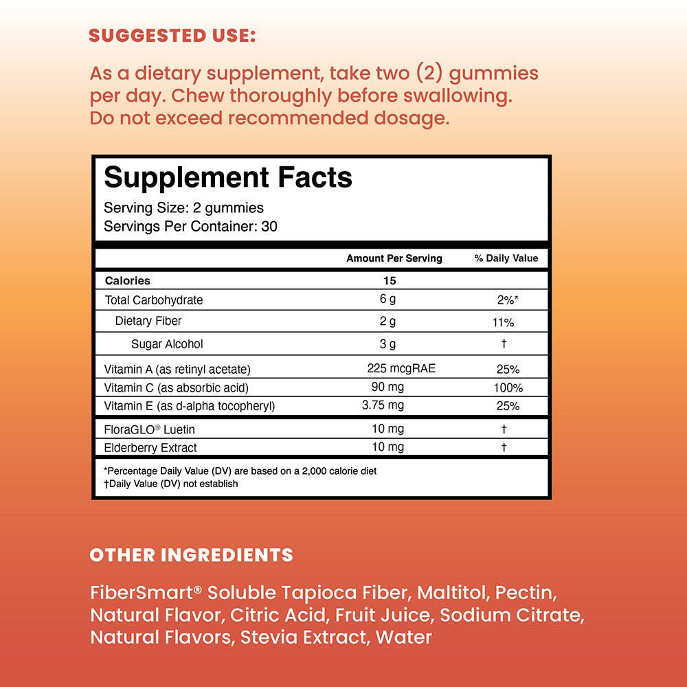 Afterglo nutritional label showing supplement facts, ingredients, serving size, Ceramosides dose, and antioxidant blend.
