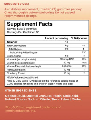 Afterglo nutritional label showing supplement facts, ingredients, serving size, Ceramosides dose, and antioxidant blend.