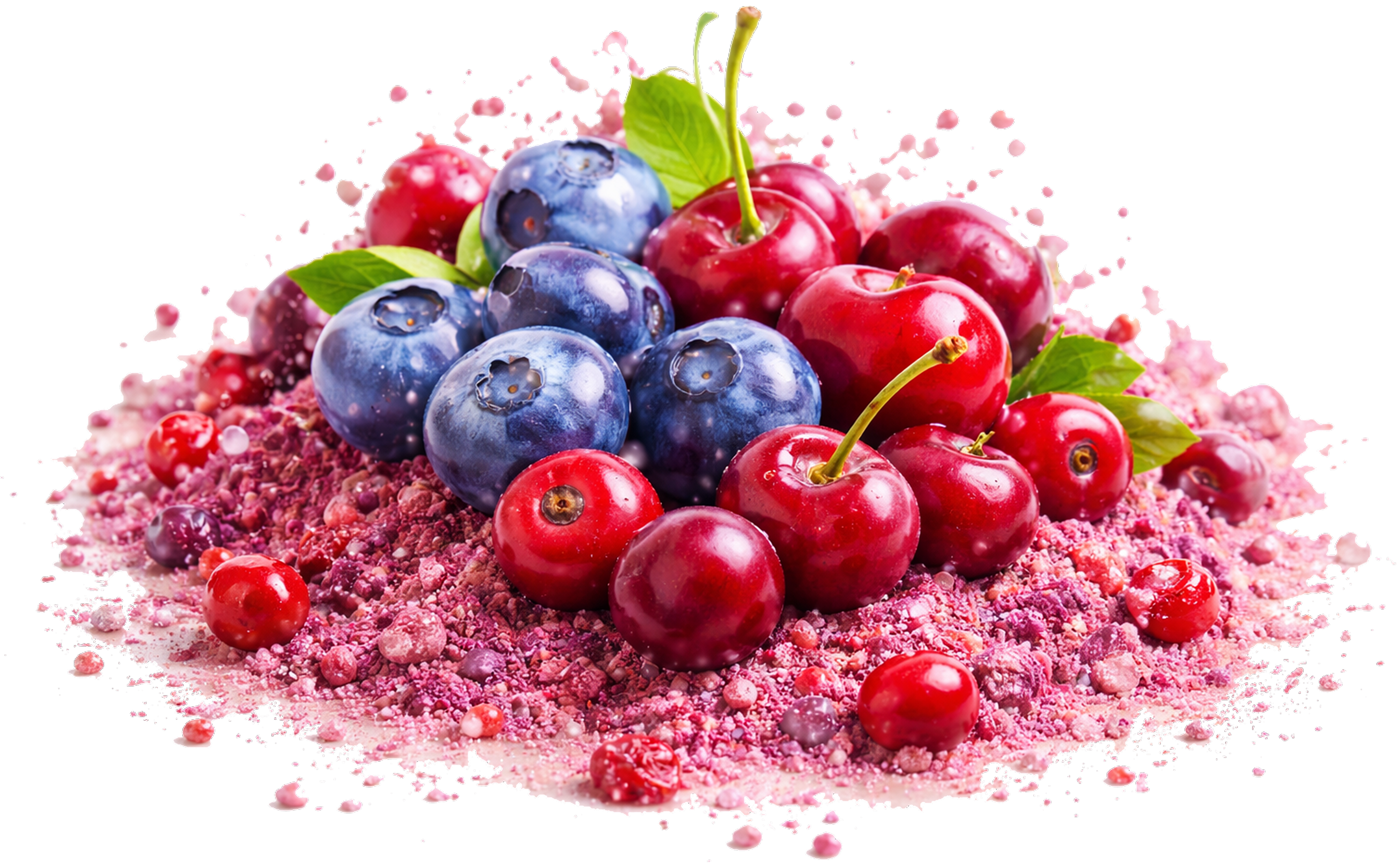 Beauty Blend berries including blueberries and cherries on a white background