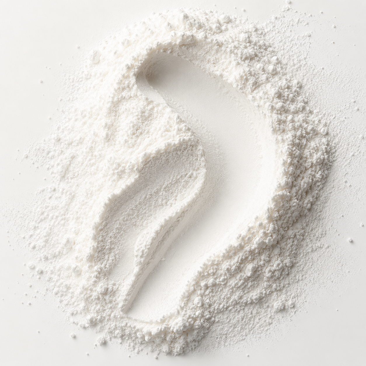 Footprint in a powdery substance on a light background
